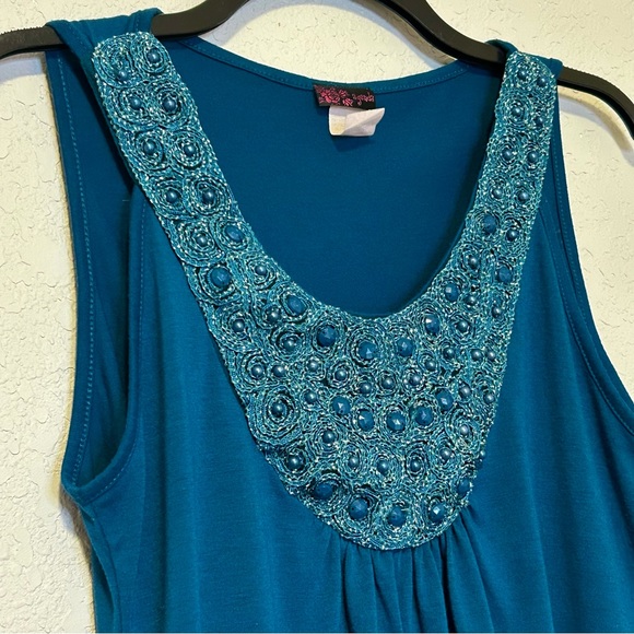 Agenda Large Embellished Sleeveless Blouse Teal Blue - Picture 2 of 6